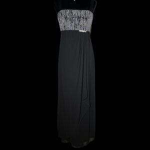 R & M Richards - Black & Silver Column Evening Dress - Size 8